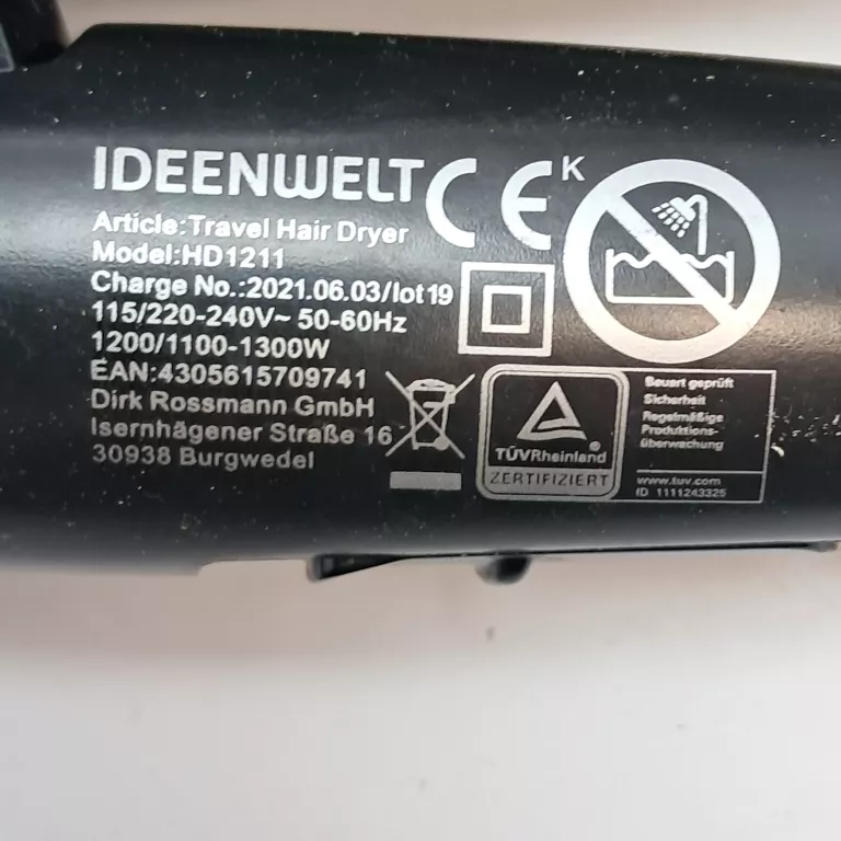 SUSZARKA TURYSTYCZNA DO WŁOSÓW IDEENWELT 1300W