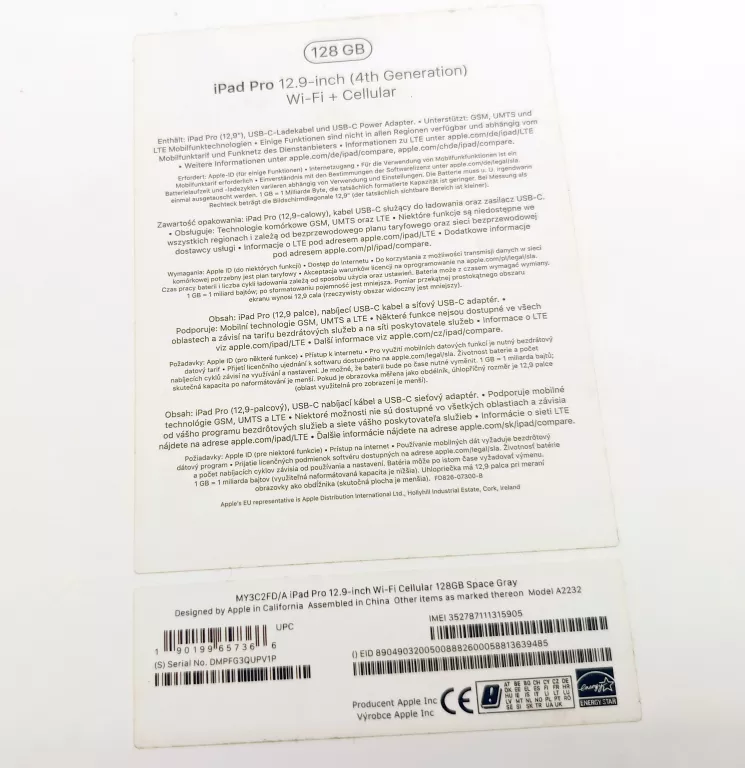 TABLET APPLE IPAD PRO 12.9" (4. GENERACJI) 128GB WI-FI