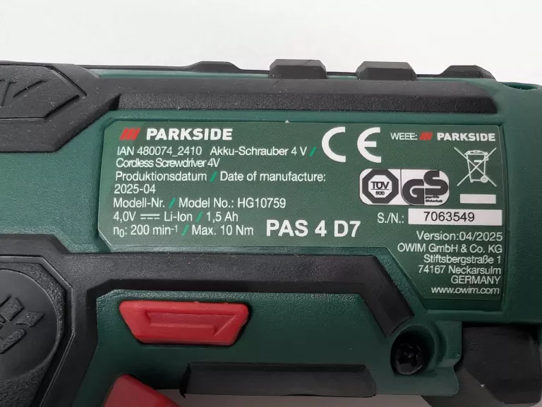 WKRĘTAK PARKSIDE PAS 4 D7 ZESTAW