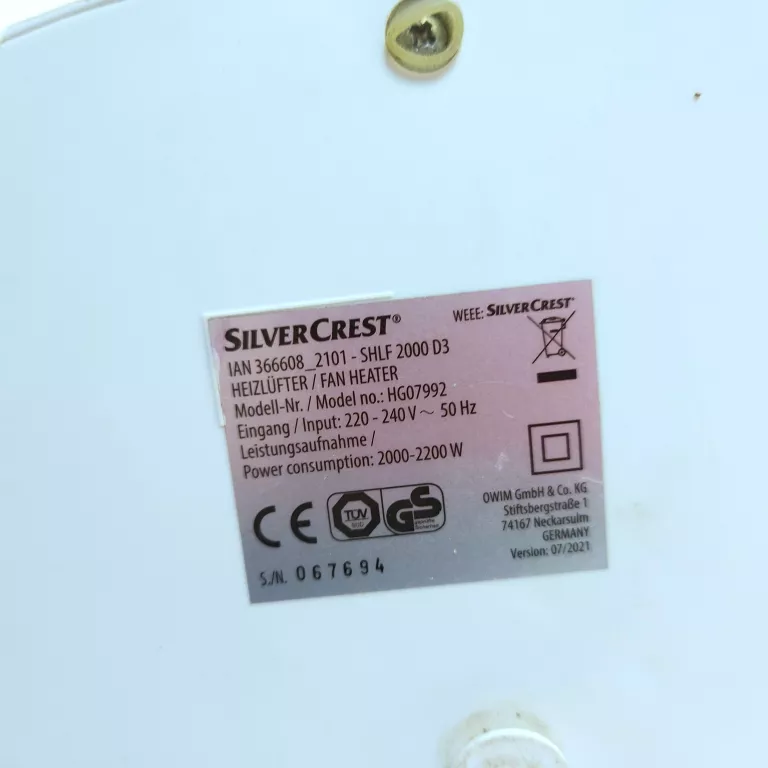 TERMOWENTYLATOR SILVERCREST SHLF 2000 D3 2200 W