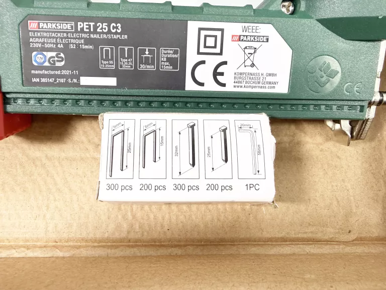 PARKSIDE ZSZYWACZ TAKER GWOŹDZIARKA PET 25 C3 + PUDEŁKO