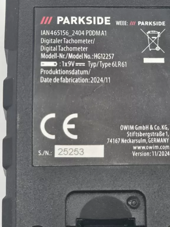 TACHOMETER PARKSIDE PDDM A1 PUDEŁKO