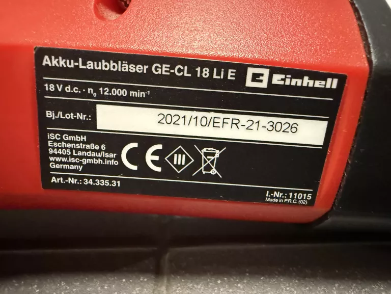 DMUCHAWA DO LIŚCI EINHELL AKUMULATOROWA GE-CL 18 LI E  210KM/H AKU+ŁAD