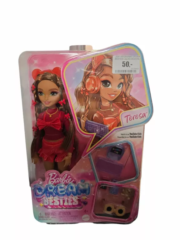 ZESTAW BARBIE DREAM BESTIES LALKA MODOWA TERESA + AKCESORIA PLECAK MASKOTK