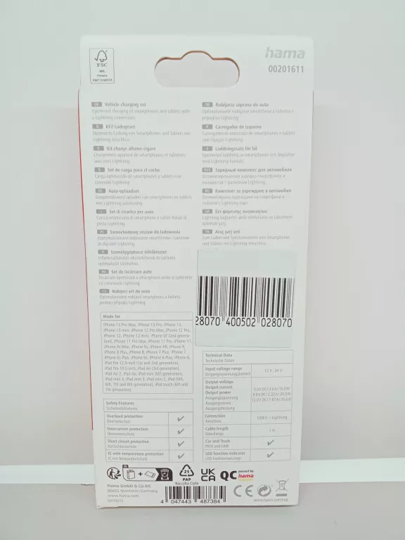 ŁADOWARKA SAMOCHODOWA USB TYP C HAMA 3000 MA