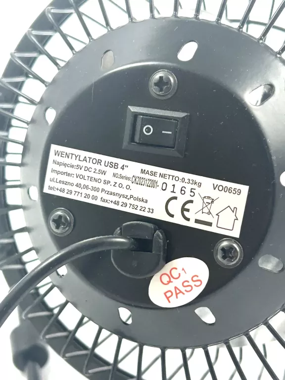 WENTYLATOR POD USB 2,5 W CZARNY