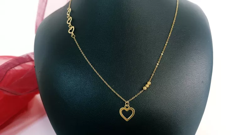 ZŁOTY LAŃCUSZEK CELEBRTYKA Z SERCEMI I KULECZKAMI 1,16G 585P 45CM