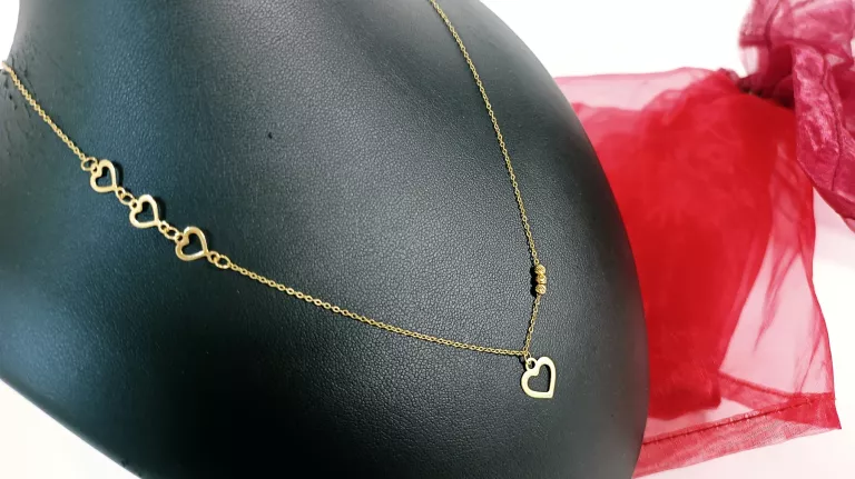 ZŁOTY LAŃCUSZEK CELEBRTYKA Z SERCEMI I KULECZKAMI 1,16G 585P 45CM