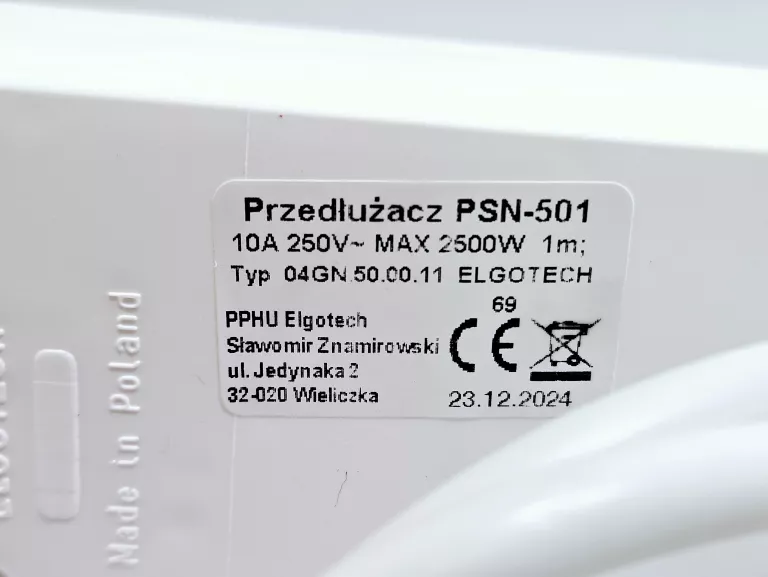 PRZEDŁUŻACZ PRZENOŚNY ELGOTECH 1M 5 GNIAZD