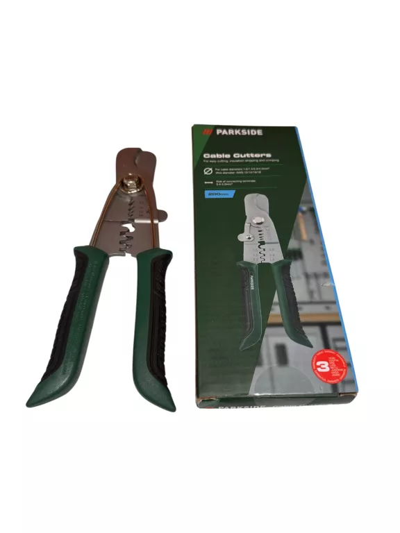 PARKSIDE NOŻYCE DO KABLI 200 MM CIĘCIE IZOLACJA ZACISK AWG 12–18 1–4 MM