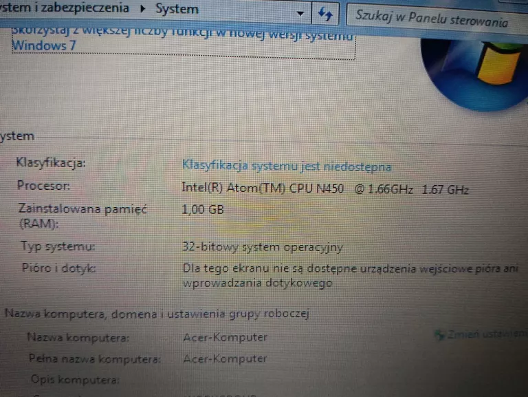 ACER ASPIRE ONE INTEL ATOM 1 GB / 250 GB