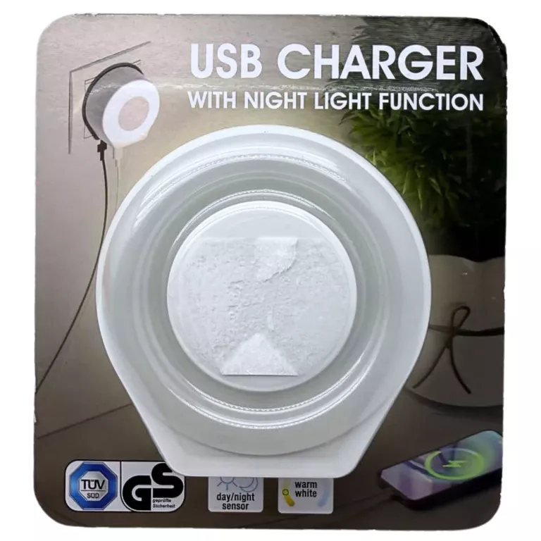 LAMPKA NOCNA DO KONTAKTU Z ŁADOWARKĄ USB-C SENSOR DZIEŃ-NOC CIEPŁY BIAŁY