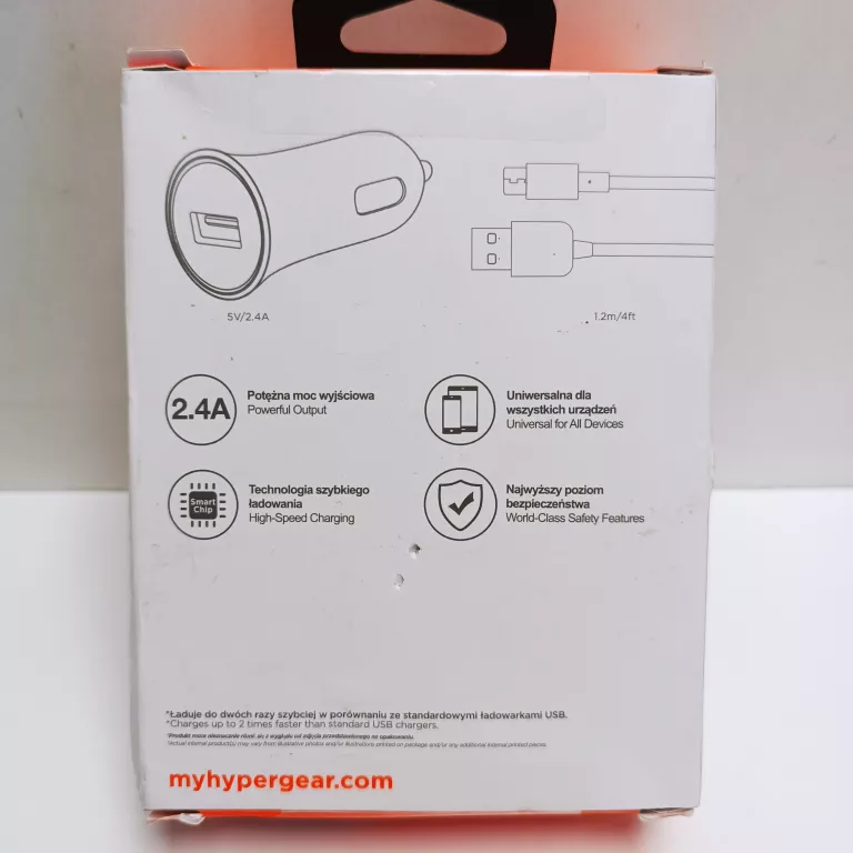 HYPERGEAR SZYBKA ŁADOWARKA SAMOCHODOWA 2.4A Z KABLEM MICRO USB 1.2M CZARNA