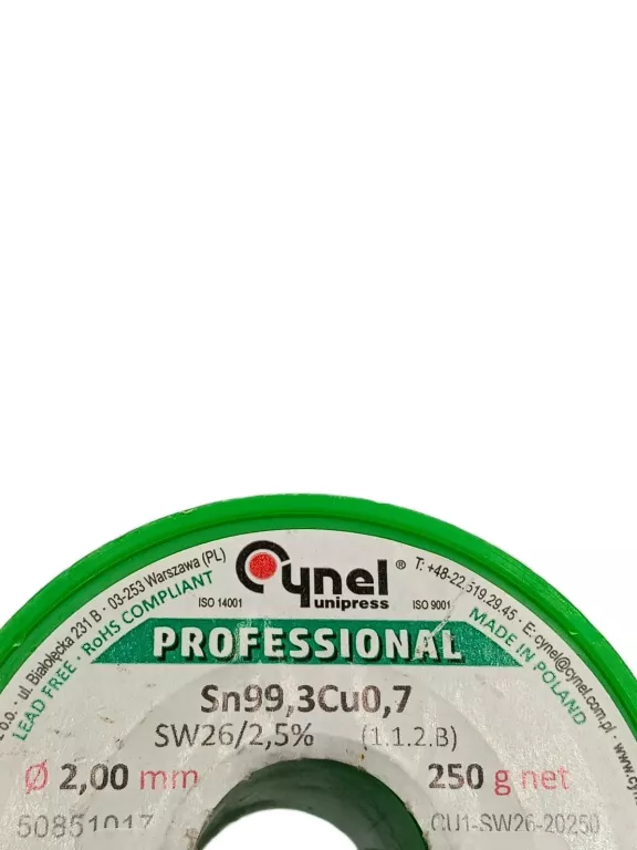 DRUT LUTOWNICZY BEZOŁOWIOWY 2,0 MM 250 G CYNEL