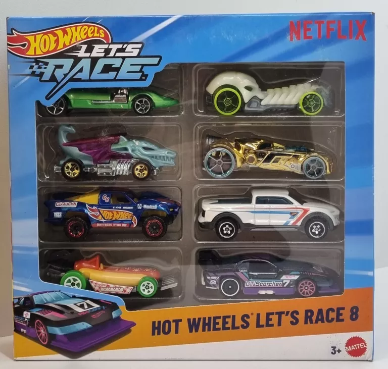 NETFLIX HOT WHEELS LET'S RACE  ZESTAW 8 AUT - Z SERIALU MATTEL  JGK18