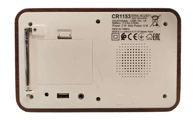 RADIO CAMRY CR 1153 FM/LCD USB/3XAA ZEGAR BUDZIK 3W