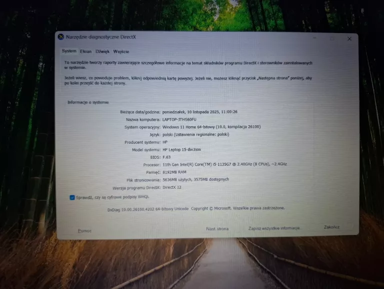 LAPTOP HP 15-DW3113NW I5-1135G7 | 8/512GB SREBRNY +ŁADOWARKA