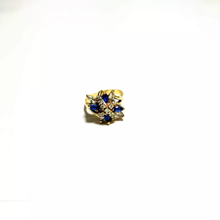 PIĘKNY ZŁOTY PIERŚCIONEK Z NIEBIESKIMI CYRKONIAMI P:585 W:5,54G R:16