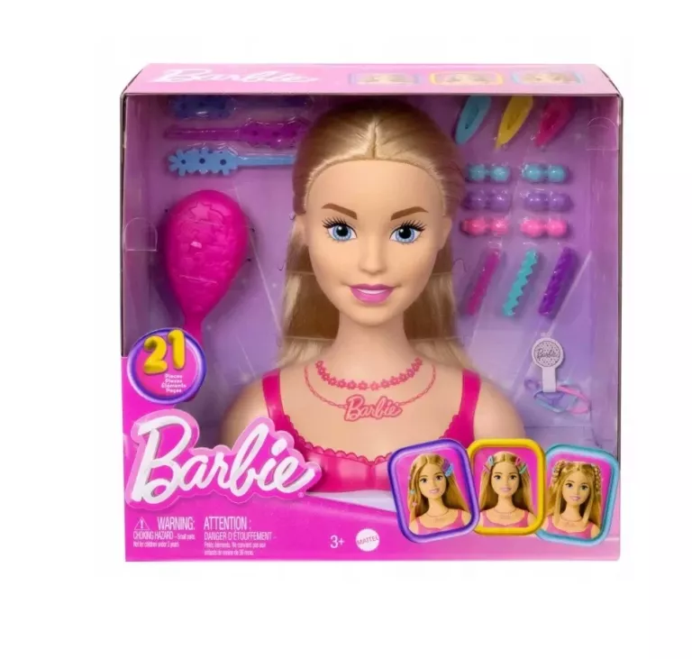 LALKA BARBIE GŁOWA DO STYLIZACJI + 20 AKCESORIÓW DO STYLIZACJI WŁOSÓW HMD8