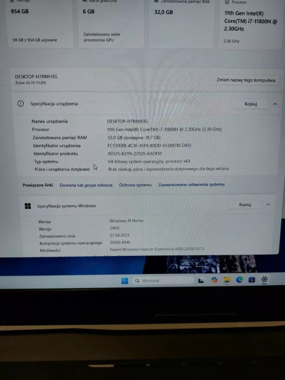 LAPTOP MSI GL76 + ZASILACZ I7/32/1TB RTX 3060 ZASILACZ