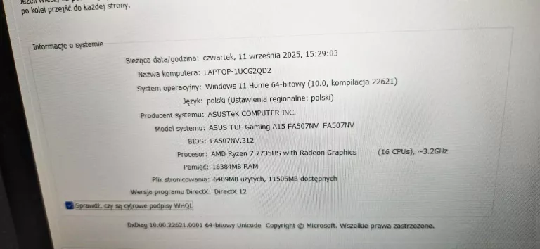 LAPTOP ASUS TUF GAMING A15 FA507NV 16GB/1TB + GWARANCJA + UBEZPIECZENIE