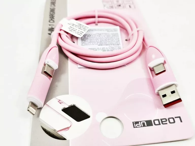 KABEL DO ŁADOWANIA 4W1 /USB C-C /A-C /C-LIGHTNING /A-LIGHTNING (RÓŻOWY)