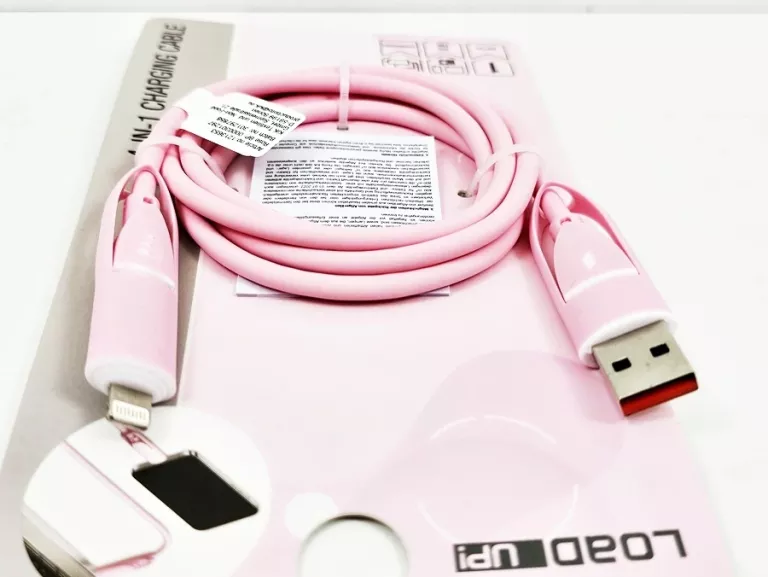 KABEL DO ŁADOWANIA 4W1 /USB C-C /A-C /C-LIGHTNING /A-LIGHTNING (RÓŻOWY)
