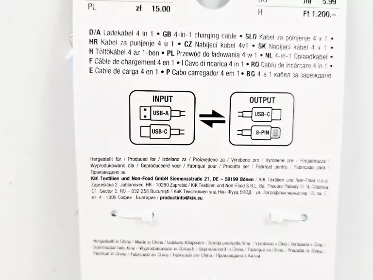 KABEL DO ŁADOWANIA 4W1 /USB C-C /A-C /C-LIGHTNING /A-LIGHTNING (BŁĘKITNY)