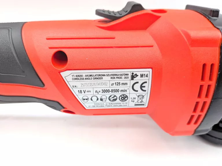 YATO SZLIFIERKA KĄTOWA 18V 125MM 4AH ŁAD YT-828294 #KOMPLET