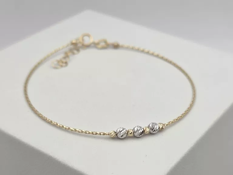 ZŁOTA BRANSOLETKA DIAMENTOWE KULKI - 585 14K 17-18,5CM 0,90G
