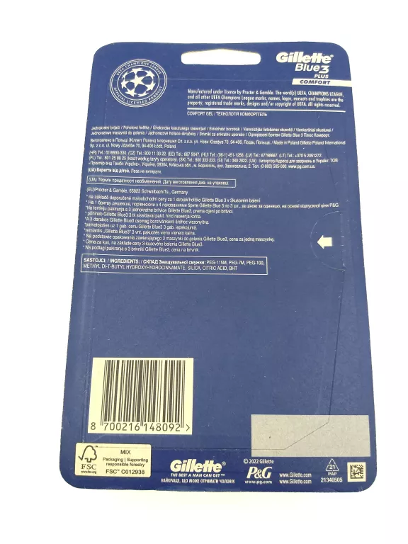 MASZYNKA JEDNORAZOWA DO GOLENIA GILLETTE BLUE3 PLUS 12 SZT. #IGŁA