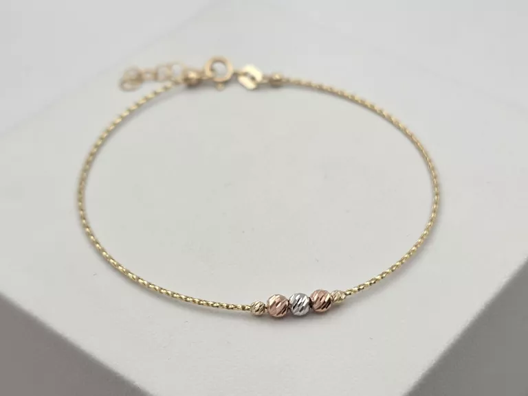 ZŁOTA BRANSOLETKA DIAMENTOWE KULKI - 585 14K 17-19CM 0,85G