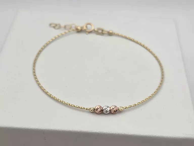 ZŁOTA BRANSOLETKA DIAMENTOWE KULKI - 585 14K 17-19CM 0,85G