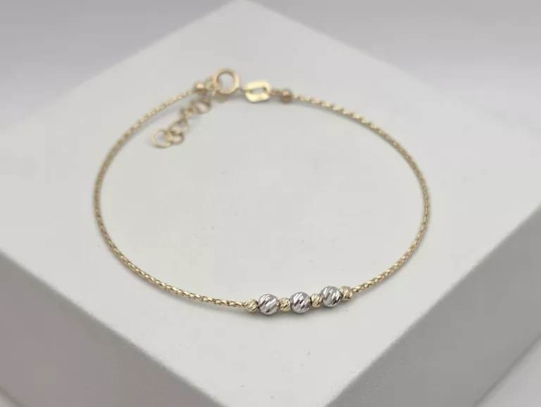 ZŁOTA BRANSOLETKA DIAMENTOWE KULKI - 585 14K 17-18,5CM 0,90G