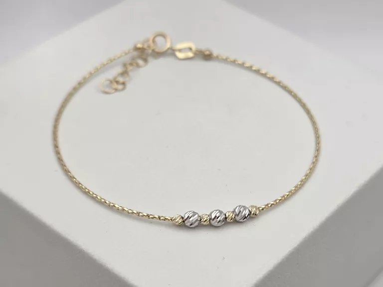 ZŁOTA BRANSOLETKA DIAMENTOWE KULKI - 585 14K 17-18,5CM 0,90G