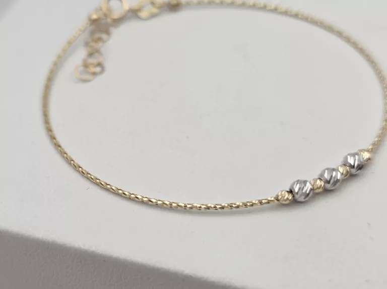 ZŁOTA BRANSOLETKA DIAMENTOWE KULKI - 585 14K 17-18,5CM 0,90G
