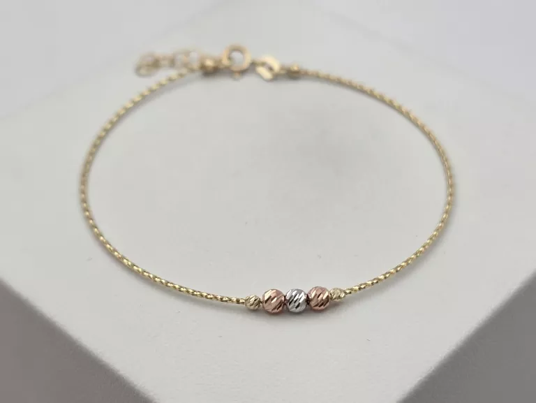 ZŁOTA BRANSOLETKA DIAMENTOWE KULKI - 585 14K 17-19CM 0,85G