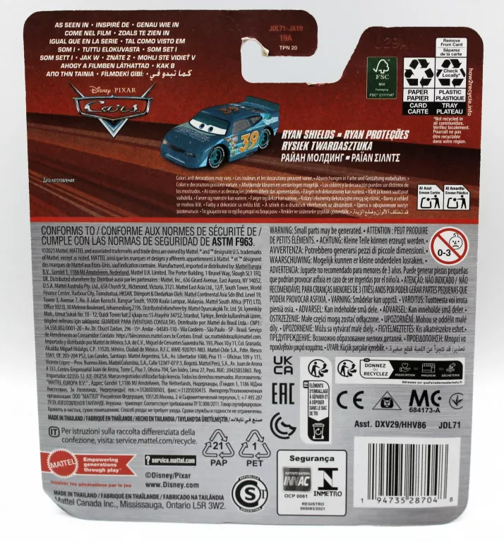 MODEL AUTKA DISNEY PIXAR CARS RYAN SHIELDS