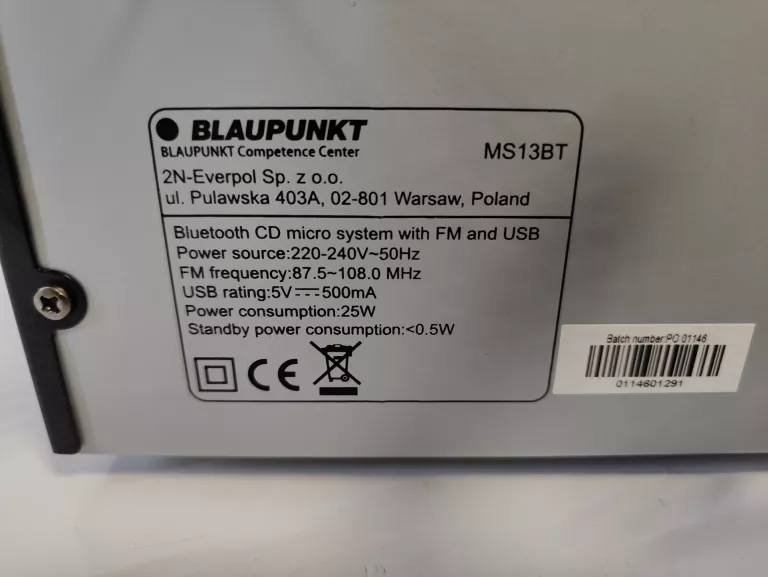 MINIWIEŻA BLAUPUNKT MS13BT CD MP3 BLUETOOTH FM