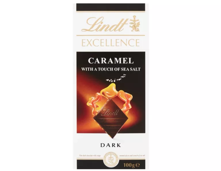 LINDT Z CHRUPIĄCYMI KAWAŁKAMI KARMELU I ODROBINĄ SOLI MORSKIEJ 100 G