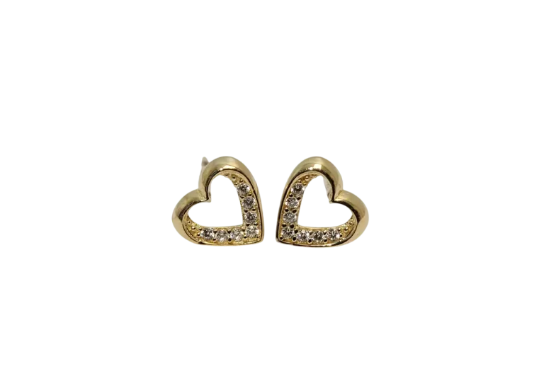 ZŁOTE KOLCZYKI SERCA Z CYRKONIAMI 0,71G PR.585 *BRAK 1 ZATYCZKI*