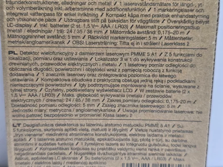 DETEKTOR WIELOFUNKCYJNY Z DALMIERZEM LASEROWYM PARKSIDE PMME 5 A1