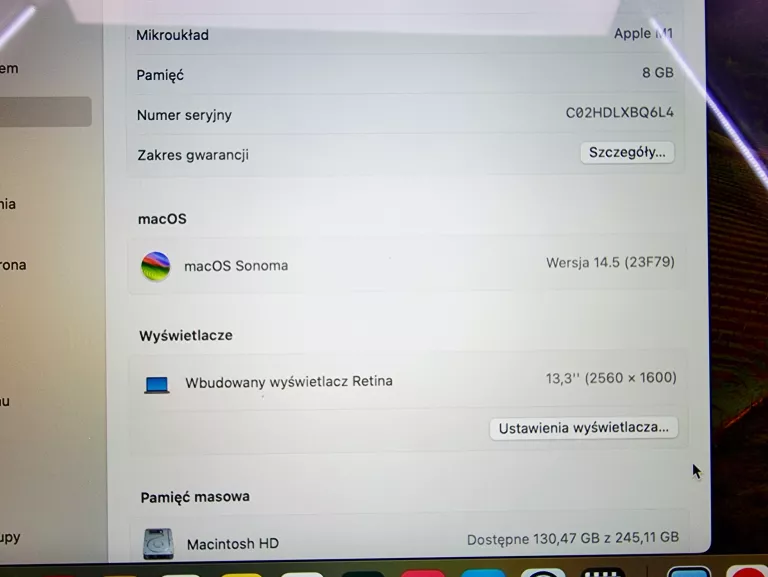 LAPTOP APPLE MACBOOK AIR APPLE M 8 GB / 256 GB