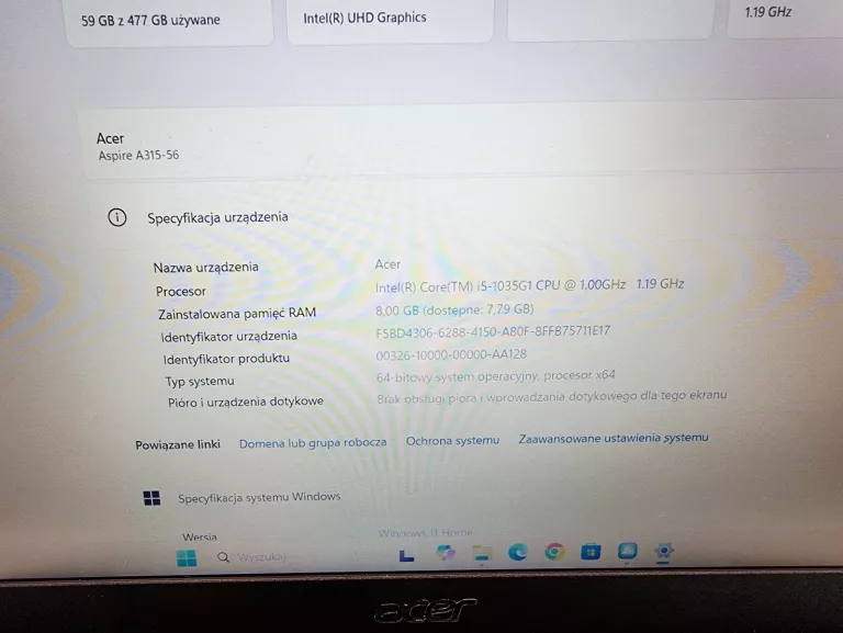 LAPTOP ACER ASPIRE 3 A315-56-55MF INTEL CORE I5 8 GB / 512 GB