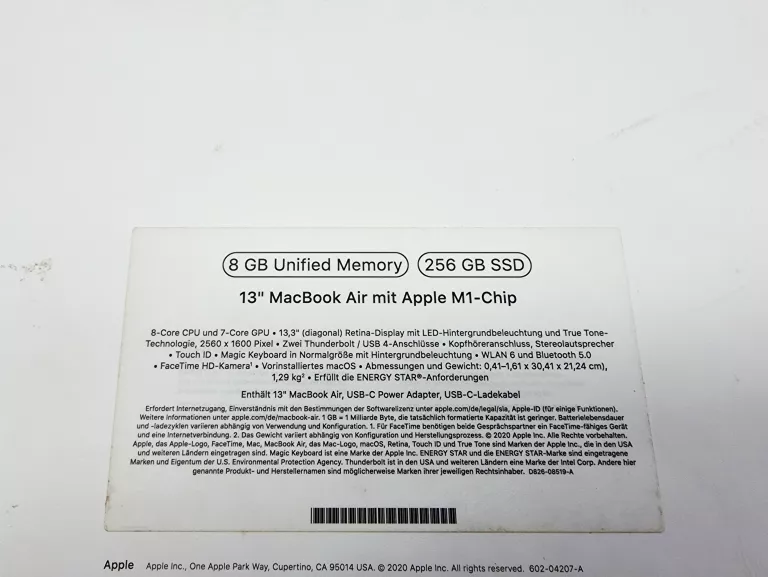 LAPTOP APPLE MACBOOK AIR APPLE M 8 GB / 256 GB