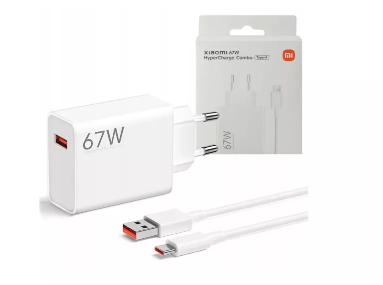 ORYGINALNA ŁADOWARKA XIAOMI 67W HYPER CHARGE COMBO 6,2A USB-A BIAŁA PD 3.0