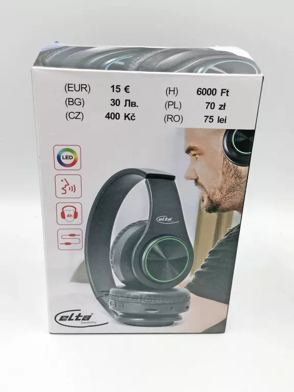 SŁUCHAWKI BEZPRZEWODOWE WOKÓŁUSZNE ELTA TD-BHP-LED-01