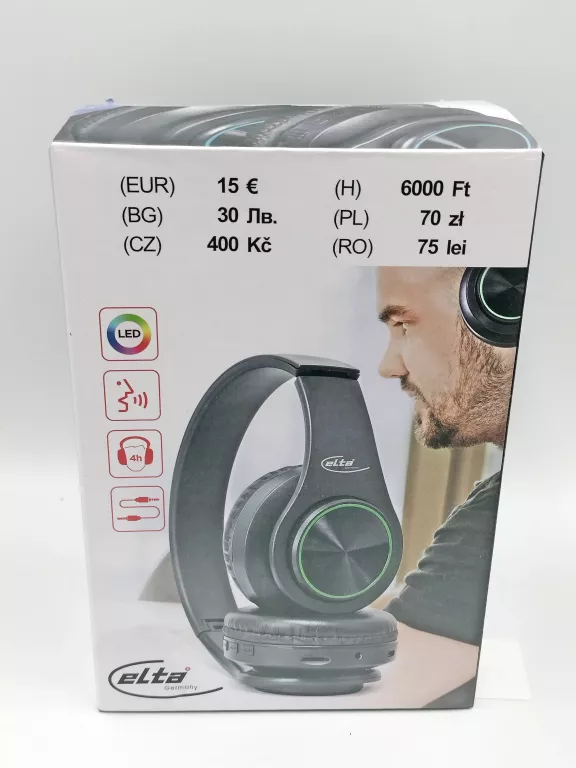 SŁUCHAWKI BEZPRZEWODOWE WOKÓŁUSZNE ELTA TD-BHP-LED-01