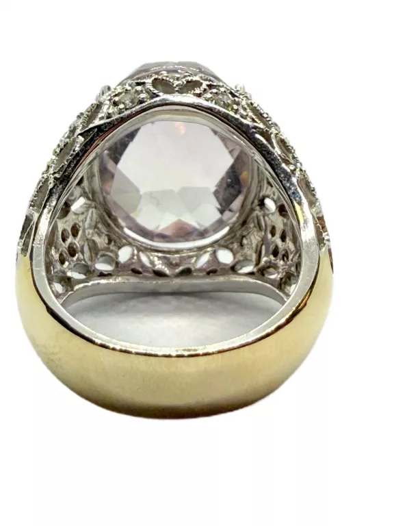 CUDNY PIERŚĆIONEK  BIAŁE ZŁOTO BRYLANTY AMETYST