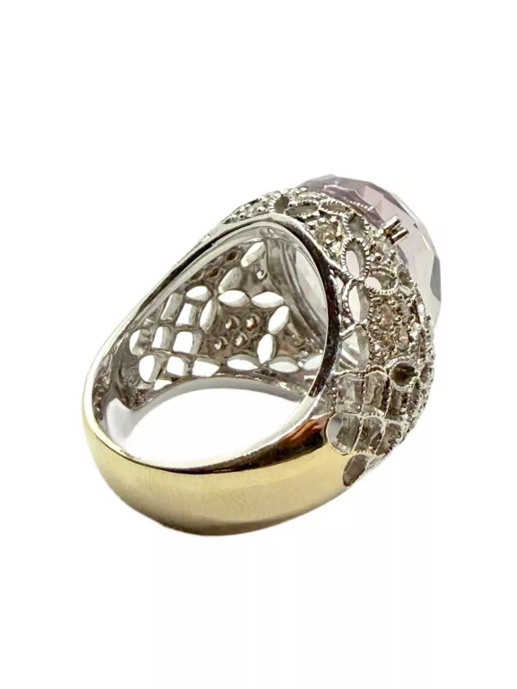 CUDNY PIERŚĆIONEK  BIAŁE ZŁOTO BRYLANTY AMETYST